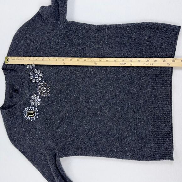 J Crew Women's Preppy Bejeweled Lambswool Blend Sweater Small Gray - Picture 12 of 13